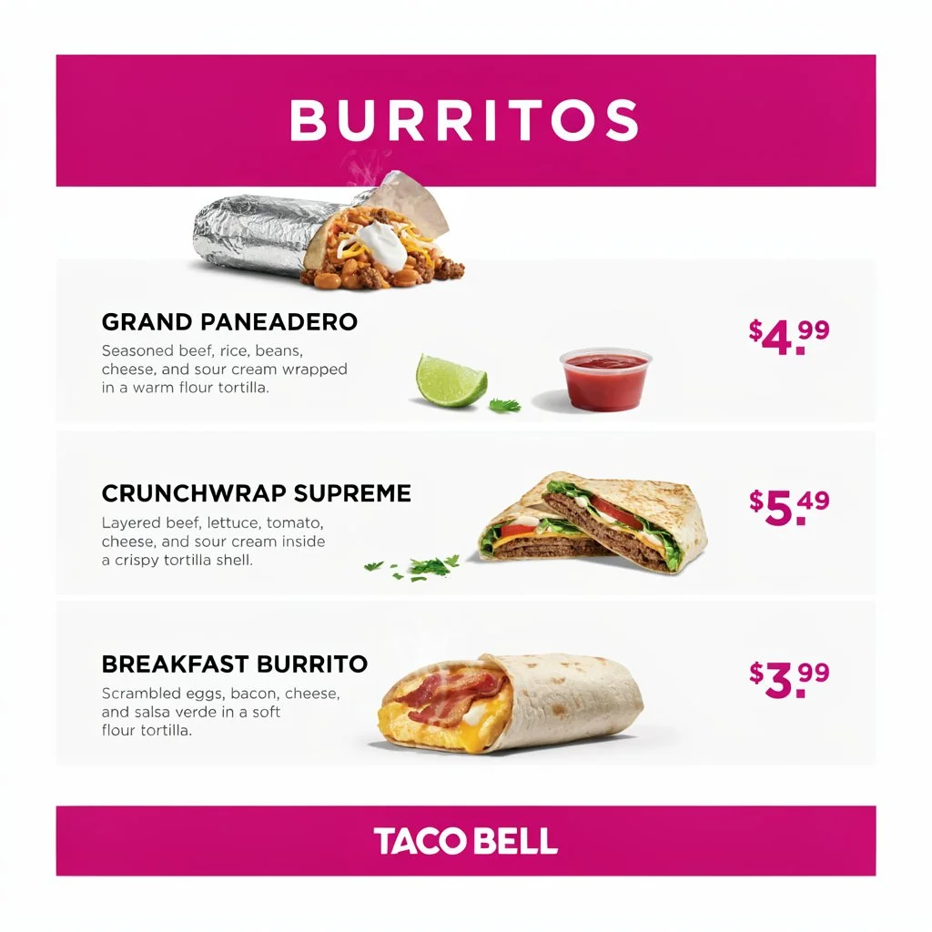 Taco Bell burrito menu